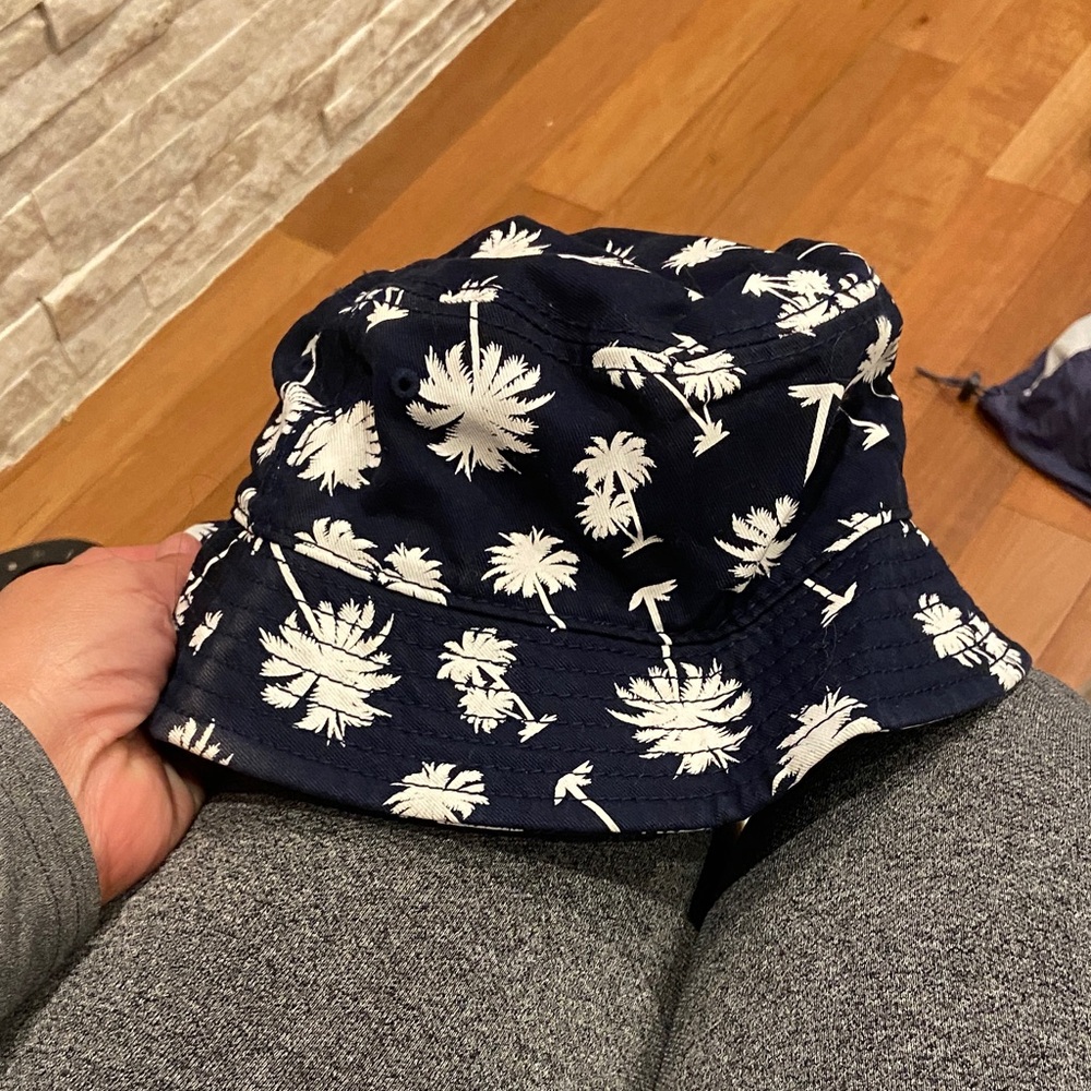 Navy aloha Hawaii Bucket Hat with Palm Tree Print